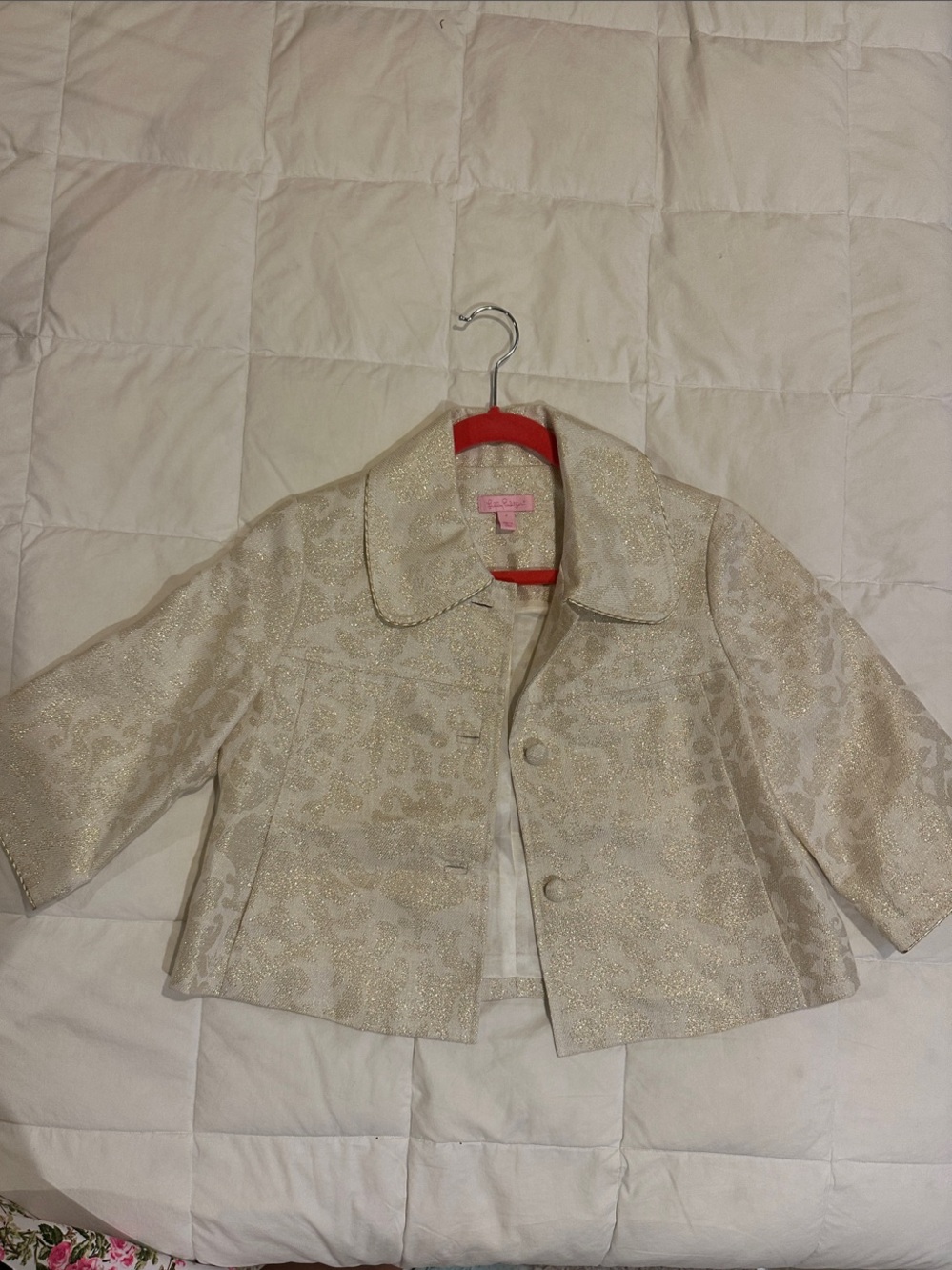 Lilly Pulitzer Cream Metallic Brocade Cropped Blazer